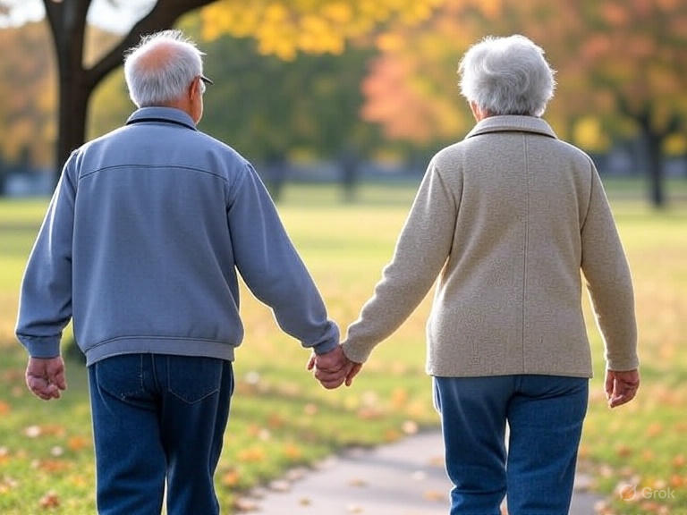 Active senior couple walking together, representing Medicare Advantage lifestyle benefits